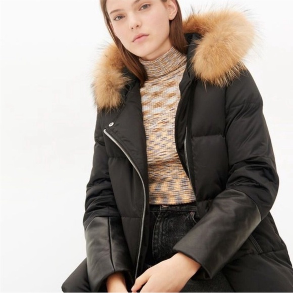 Sandro Paris Marcie black down jacket with fur and leather trim 2 - Picture 2 of 15